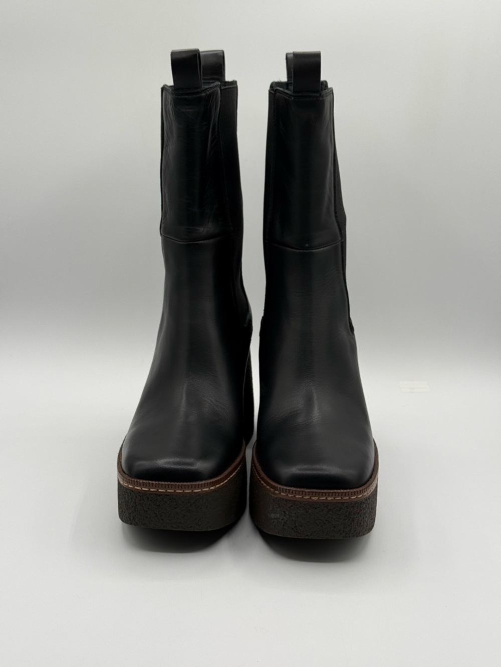 Pons Quintana Black Leather Platform Chelsea Chunky Block Heel, Modern Boots - Picture 12 of 16